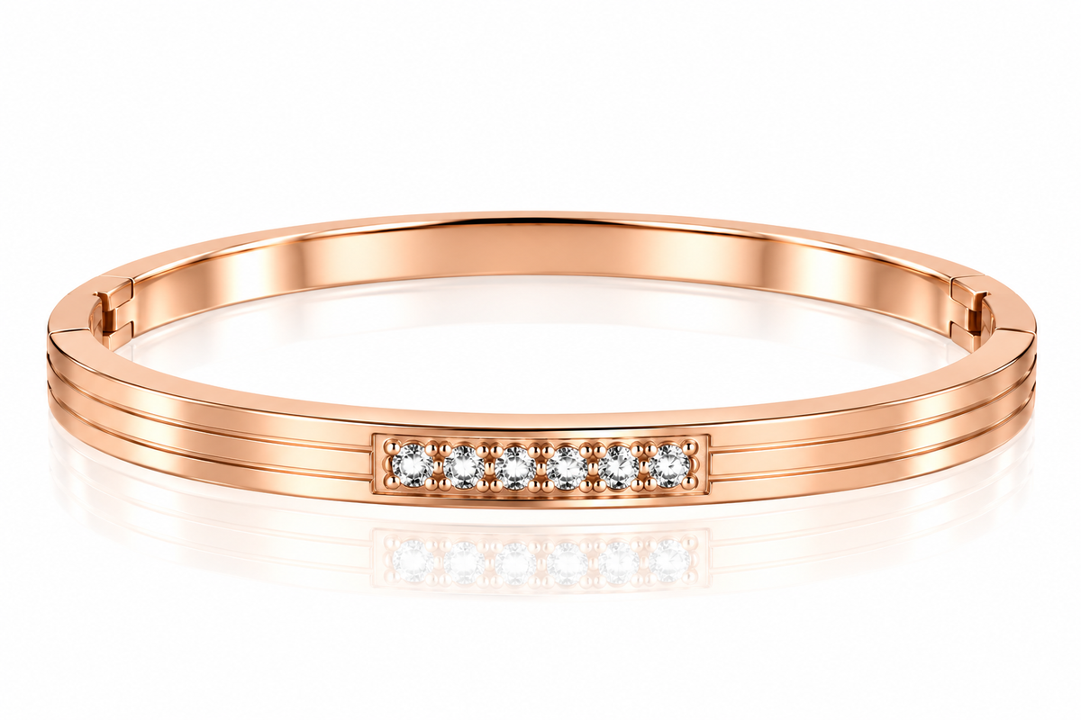 Pulsera de Acero Inoxidable Bañada en Oro con Zirconias