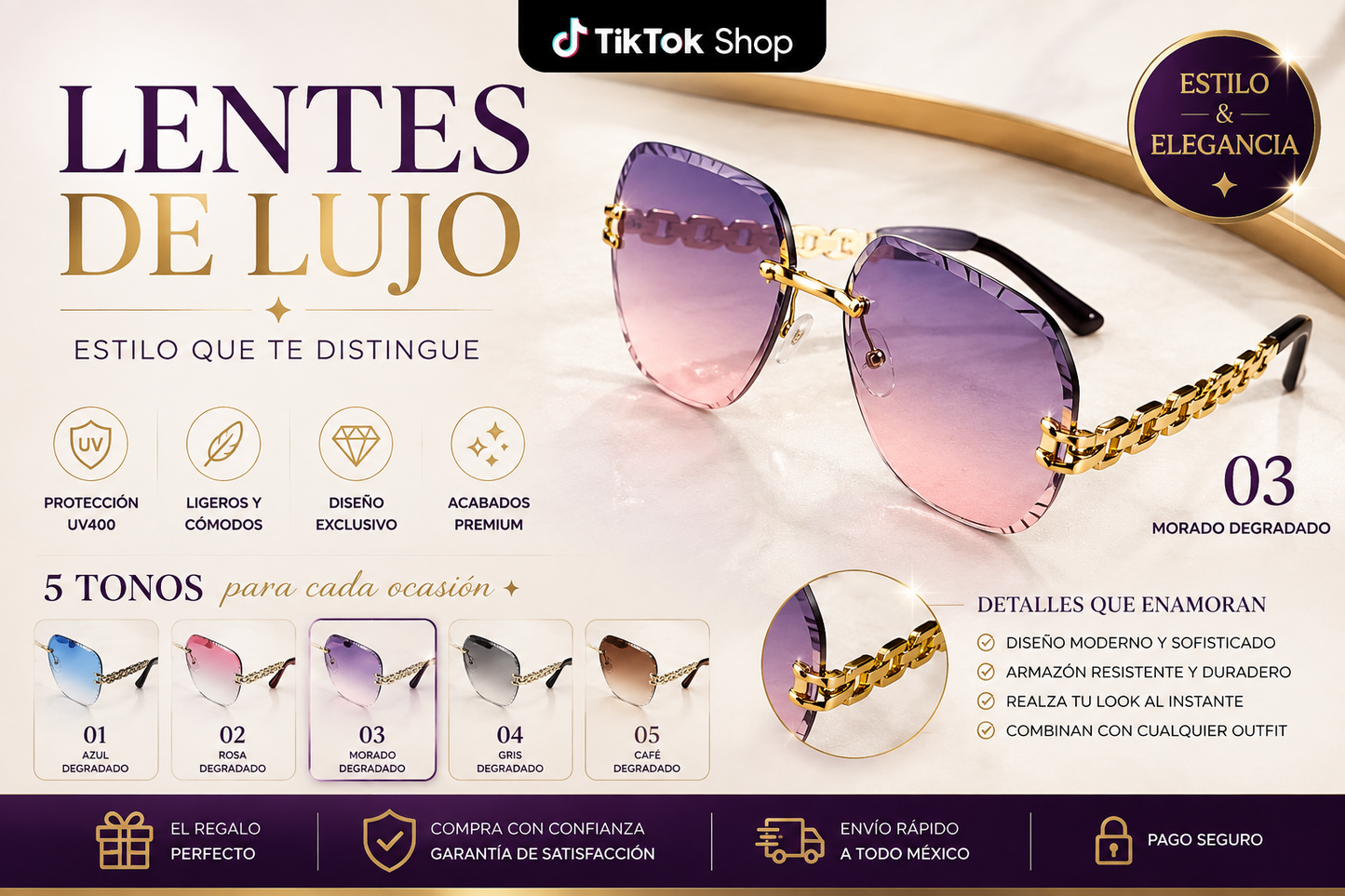 Lentes de Sol de Lujo 5 Tonos Degradados