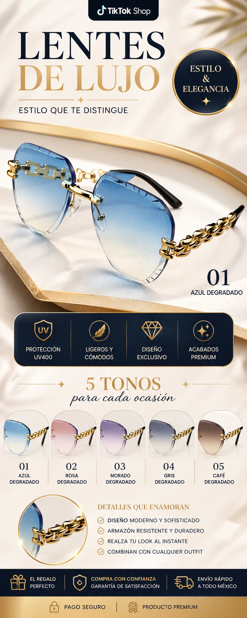 Lentes de Sol de Lujo 5 Tonos Degradados