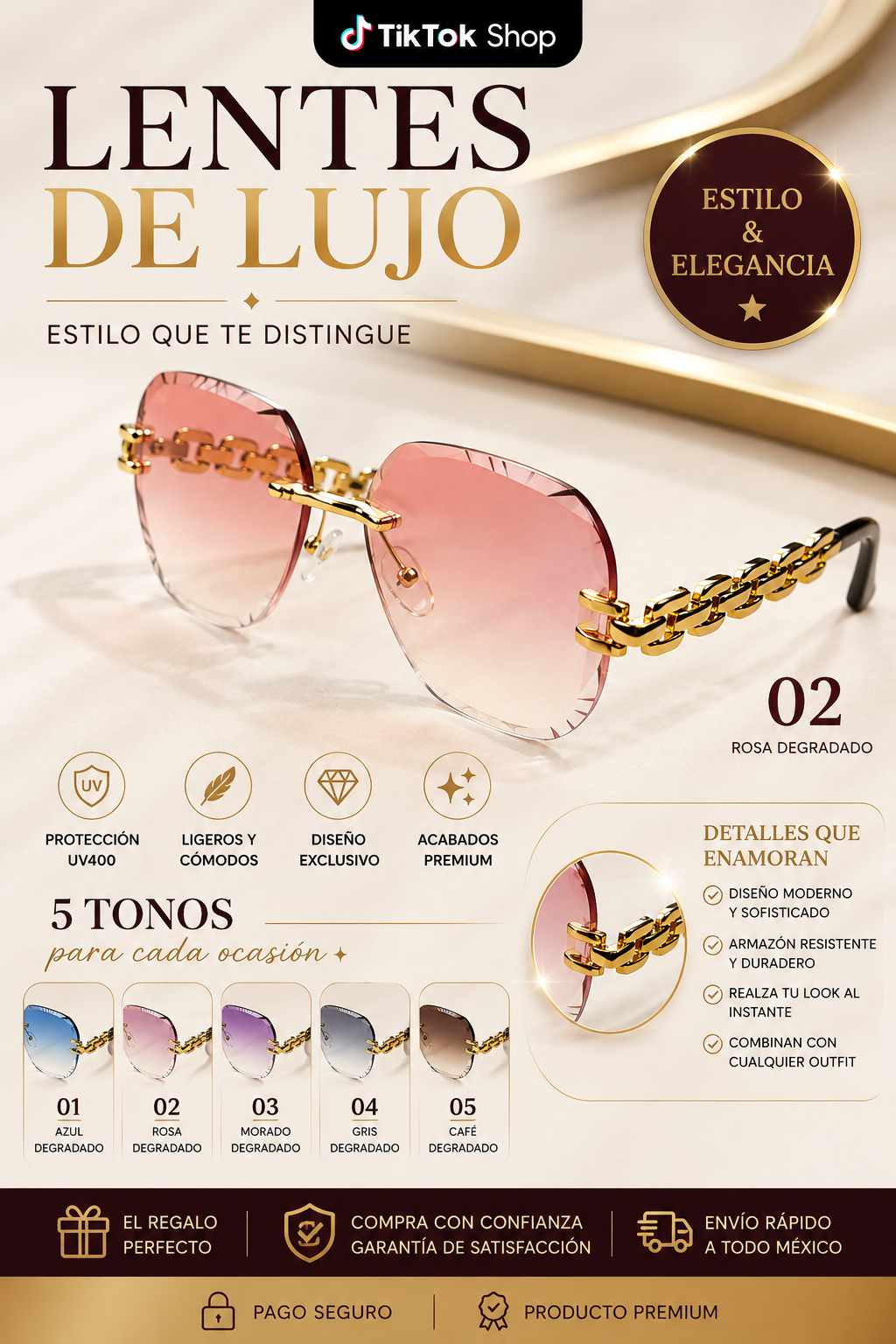 Lentes de Sol de Lujo 5 Tonos Degradados