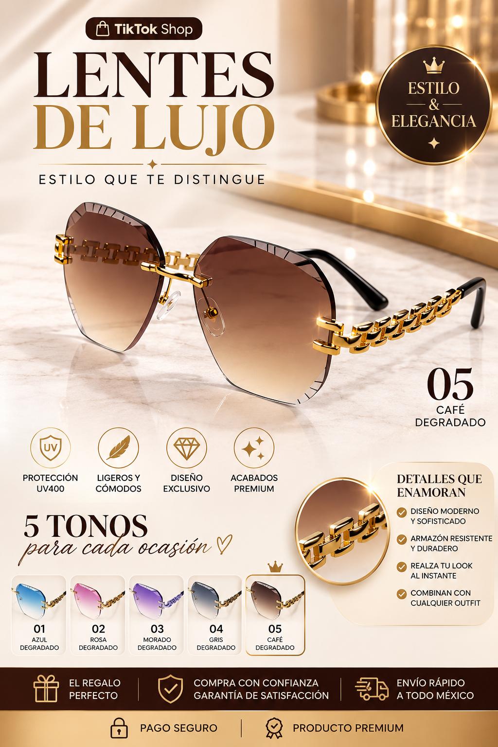 Lentes de Sol de Lujo 5 Tonos Degradados