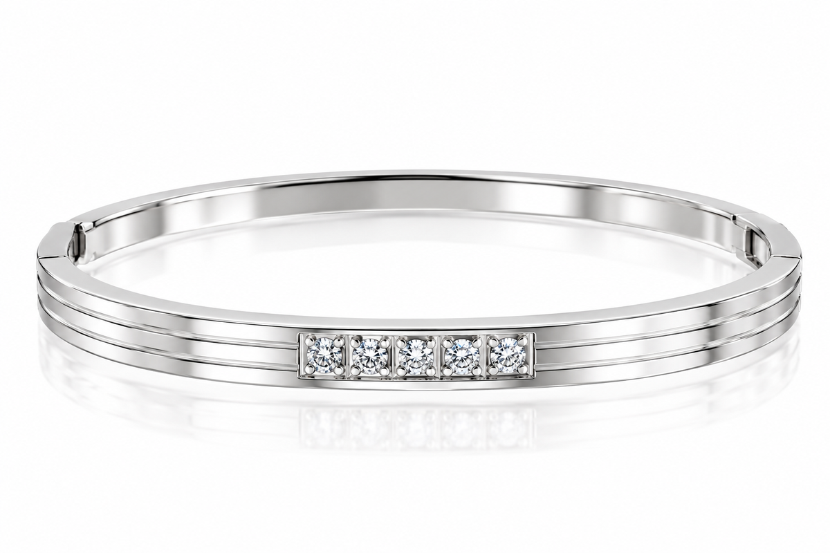 Pulsera de Acero Inoxidable Bañada en Oro con Zirconias