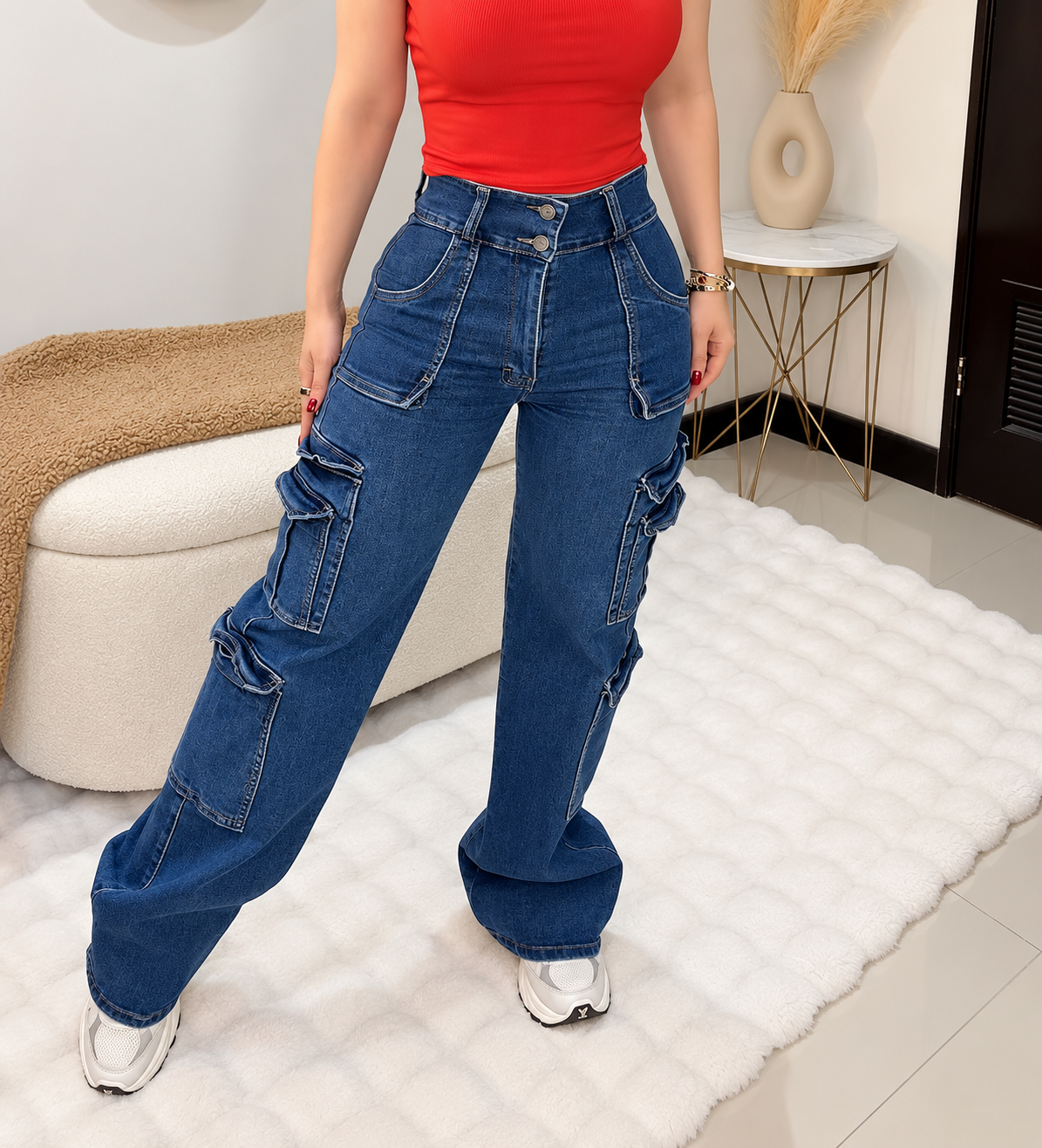 Jeans Cargo Mujer Cintura Alta