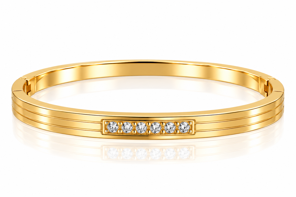 Pulsera de Acero Inoxidable Bañada en Oro con Zirconias