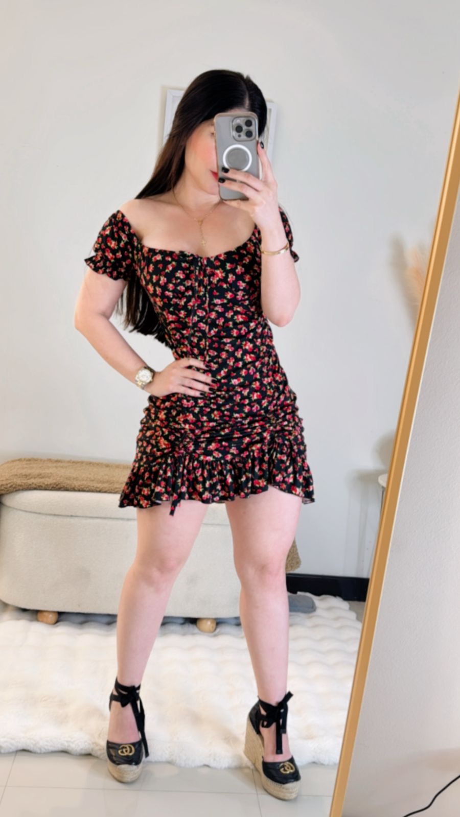Vestido flores/ Negro